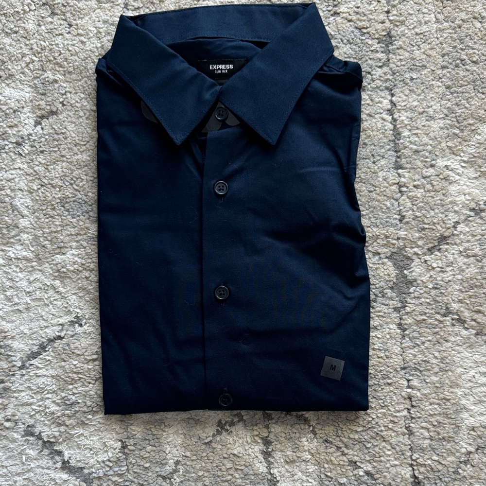 Express Men's Dark Blue Button-Up Shirt